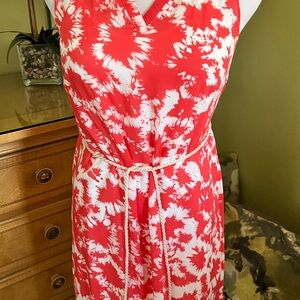 Kensie Red and White V-Neck Sleeveless Sundress